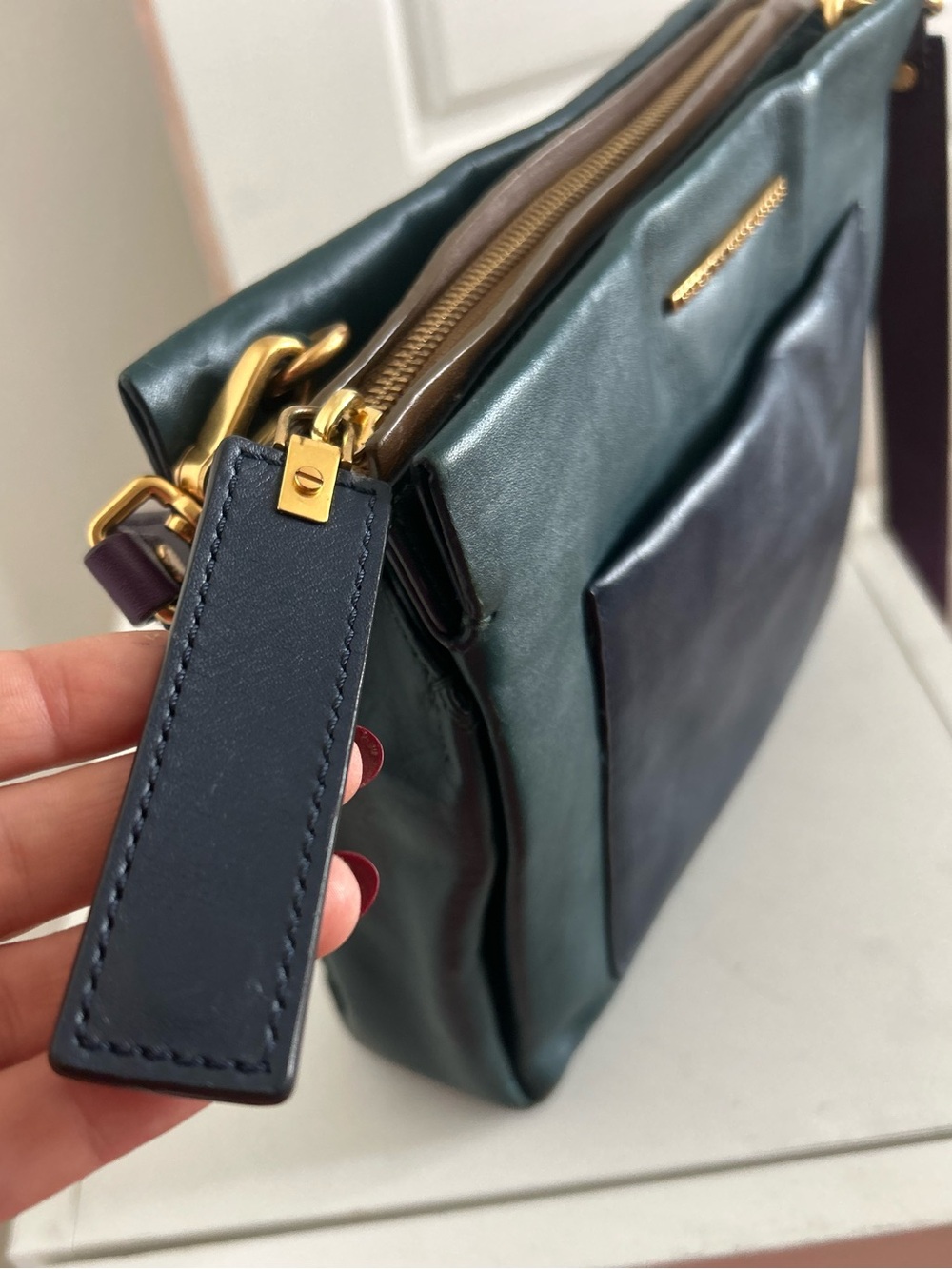 Marc by Marc Jacobs Colorblock Leather Crossbody Bag Teal Navy Purple - Picture 2 of 15